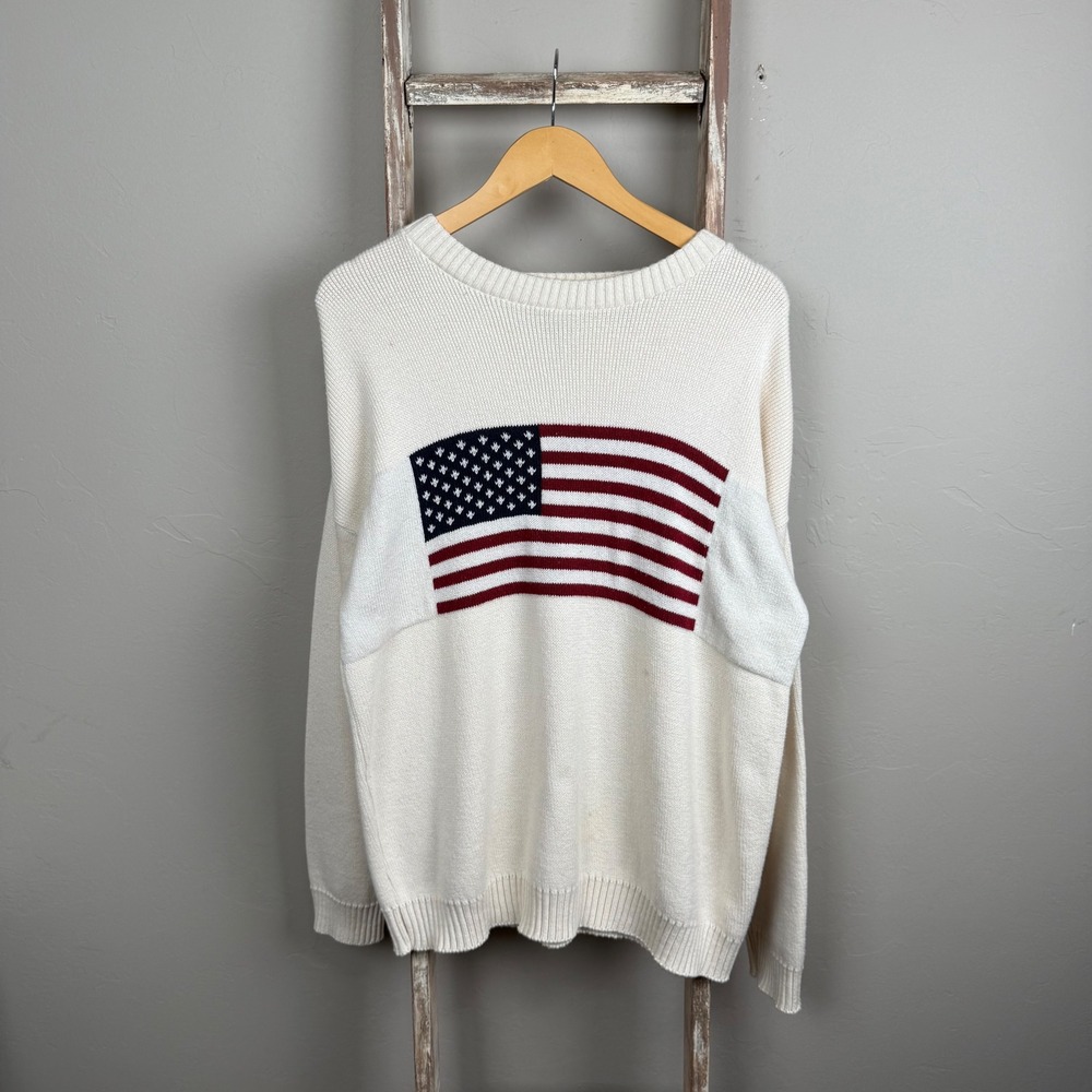 Han Heusen Knitted USA American Flag Pullover Sweater size Large‎